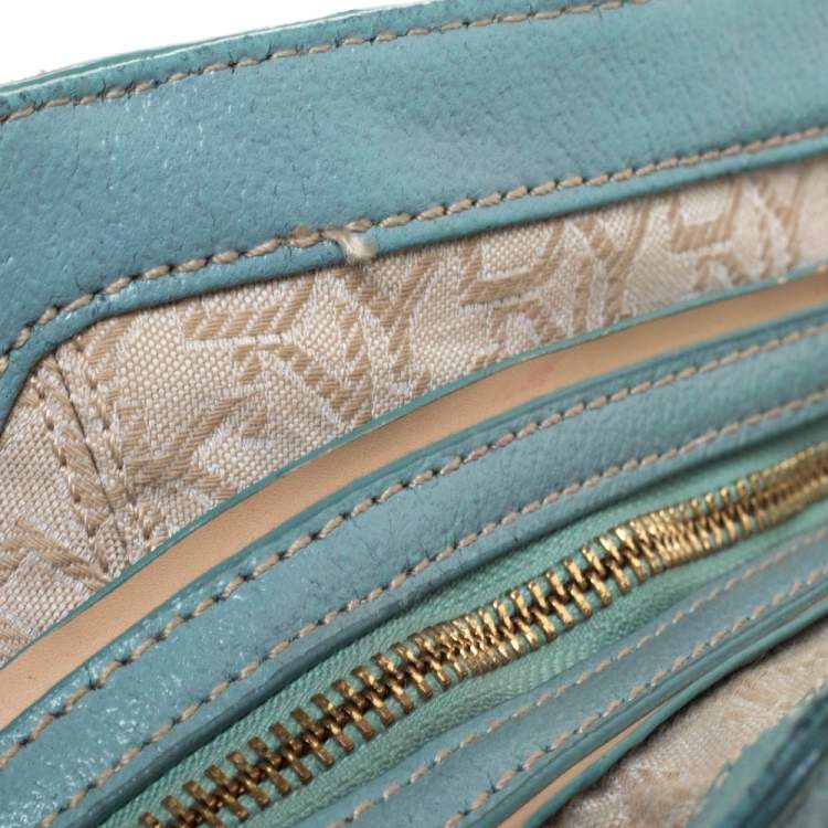 Pre Owned DKNY Beige/Blue Monogram Canvas and Leather Satchel