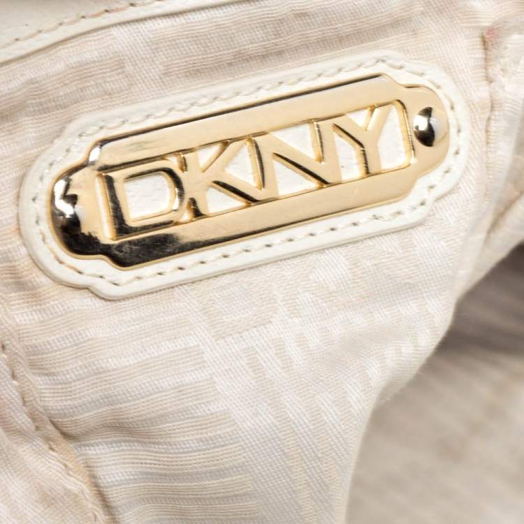 Pre Owned DKNY Beige/Blue Monogram Canvas and Leather Satchel