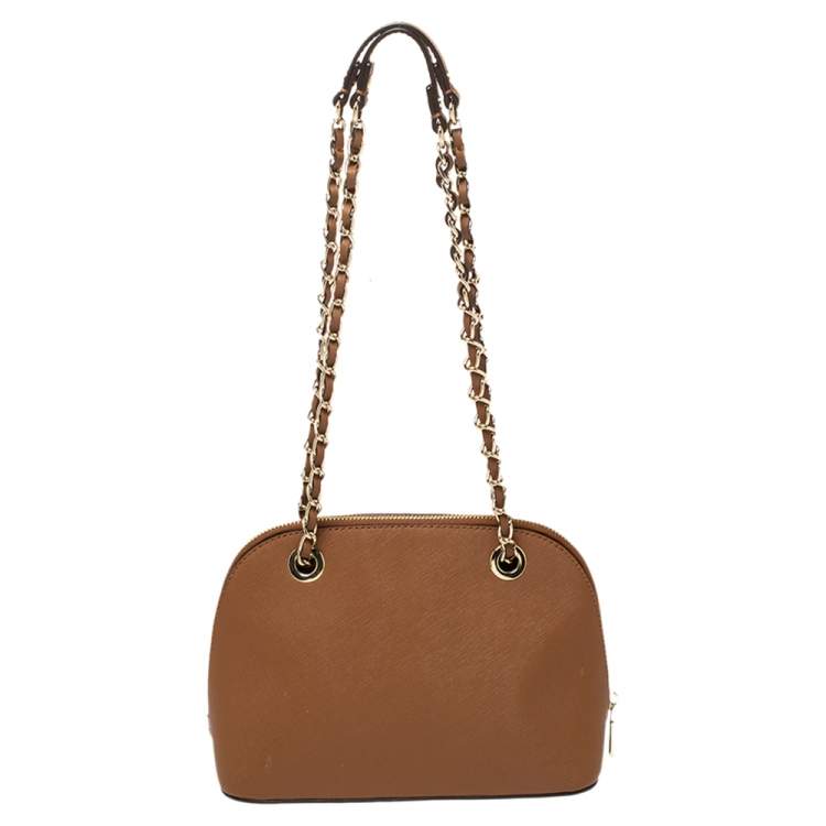 Pre Owned Dkny Tan Leather Dome Chain Shoulder Bag