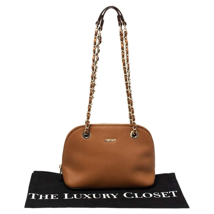 Pre Owned Dkny Tan Leather Dome Chain Shoulder Bag
