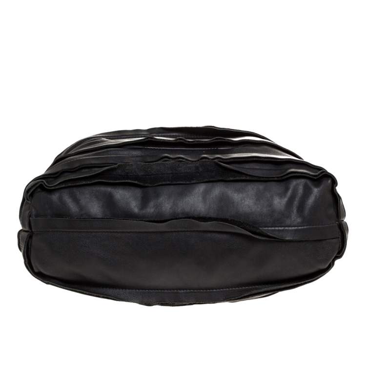 Pre Owned Dkny Black Ruffle Leather Chain Tote