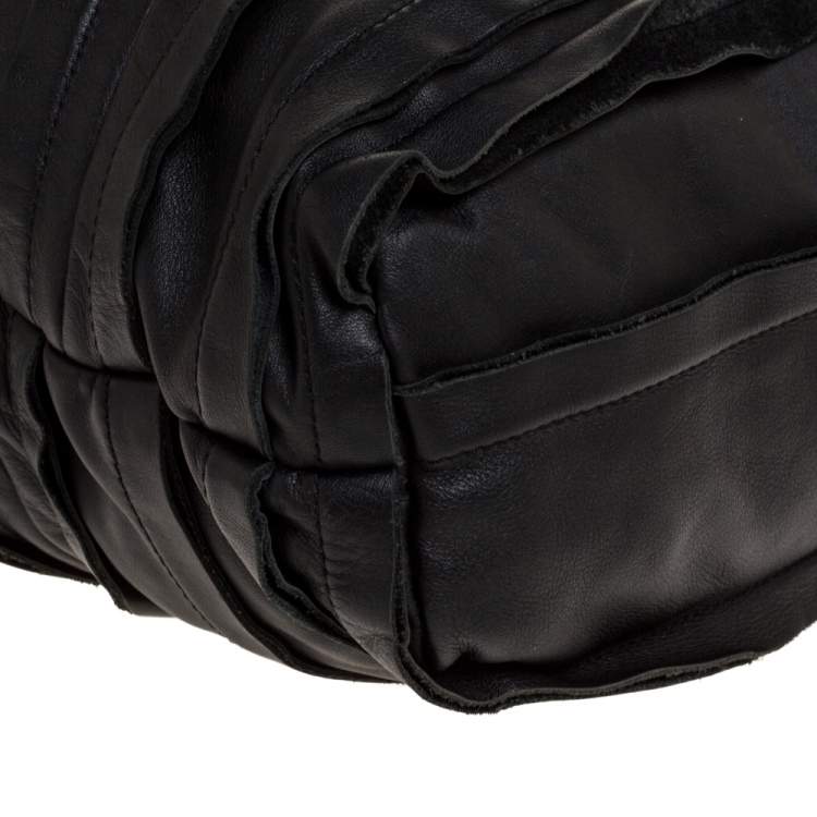 Pre Owned Dkny Black Ruffle Leather Chain Tote
