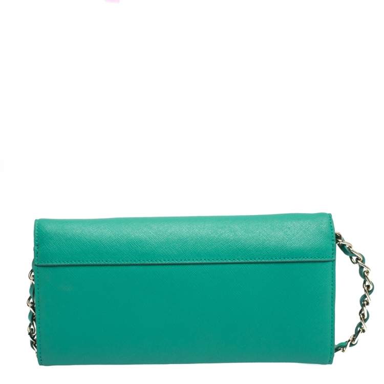 Pre Owned Dkny Green Leather Flap Wallet on Chain 