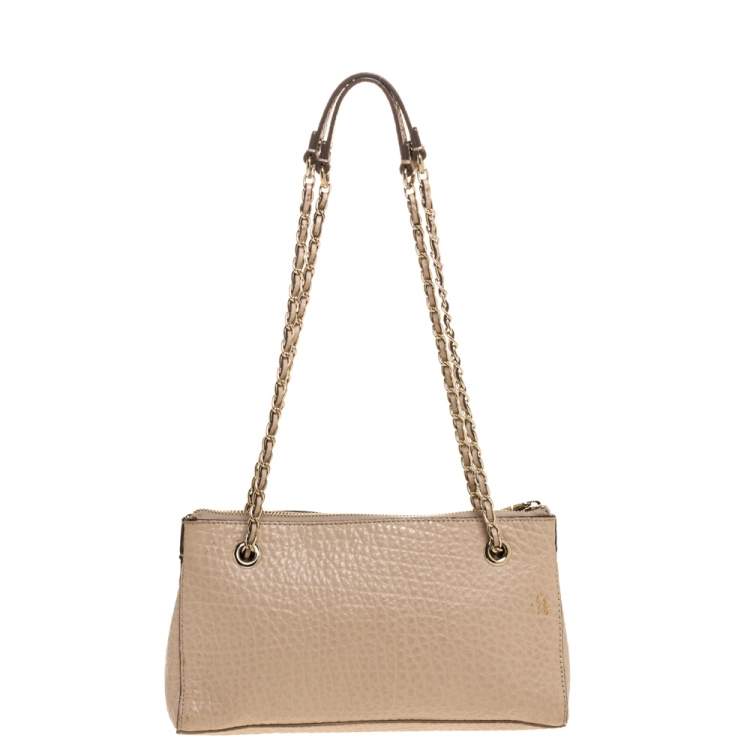 Pre Owned DKNY Nude Beige Leather Lock Chain Shoulder Bag