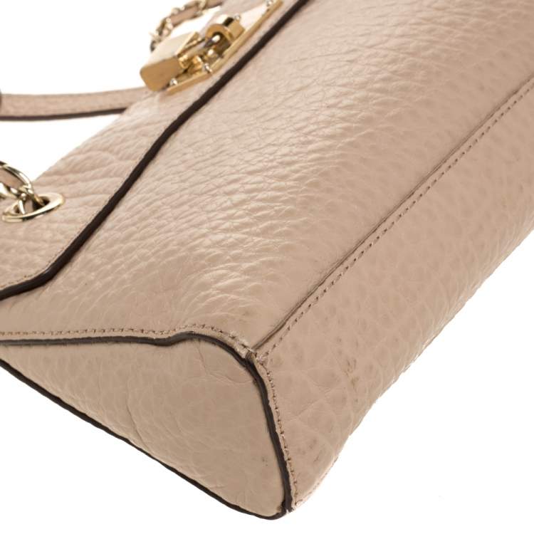 Pre Owned DKNY Nude Beige Leather Lock Chain Shoulder Bag
