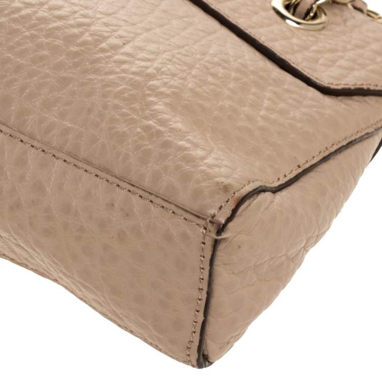 Pre Owned DKNY Nude Beige Leather Lock Chain Shoulder Bag