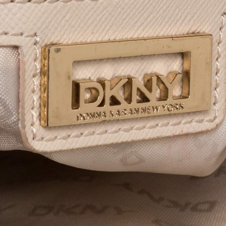 Pre Owned DKNY Nude Beige Leather Lock Chain Shoulder Bag
