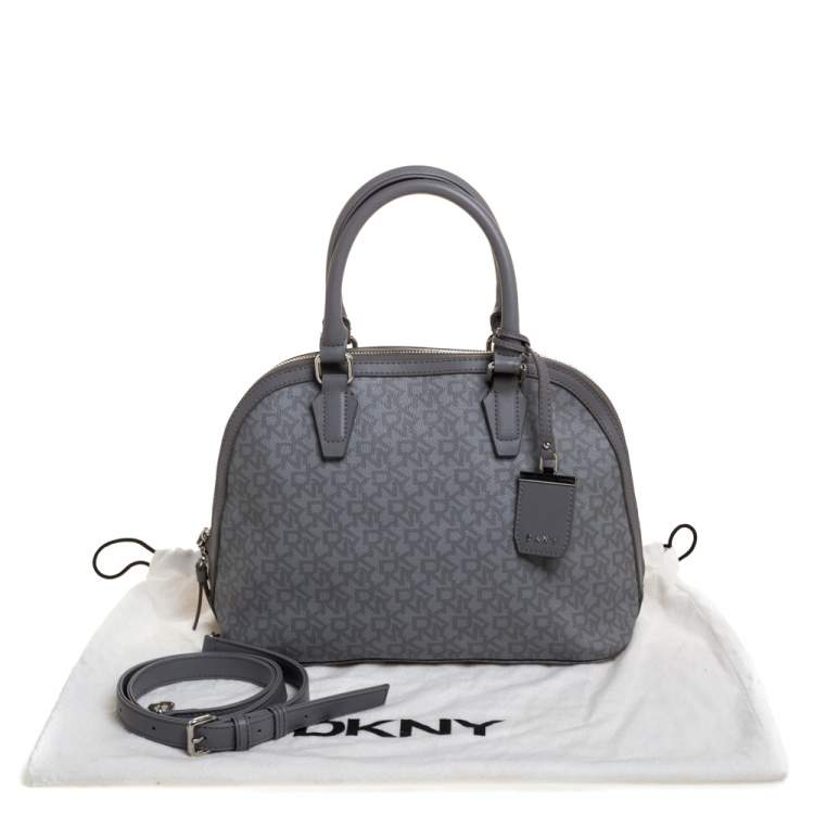 Pre Owned DKNY Grey Signature Coated Canvas Dome Satchel