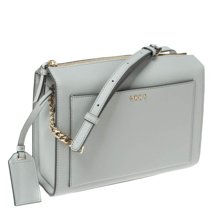 Pre Owned Dkny Grey Leather Ava Zip Crossbody Bag