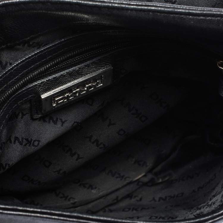 Pre Owned DKNY Black Leather Fringe Flap Top Handle Bag