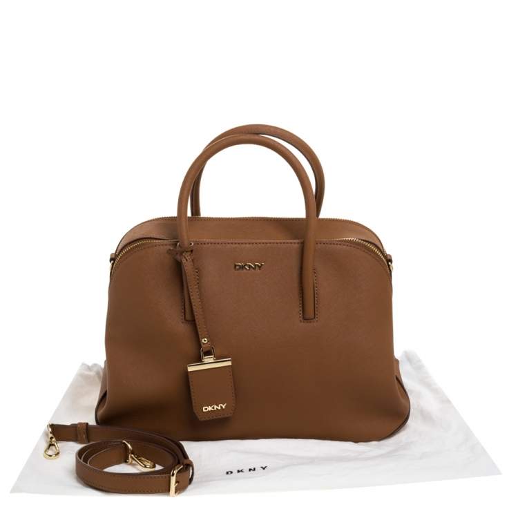 Pre Owned Dkny Brown Leather Double Zipper Satchel