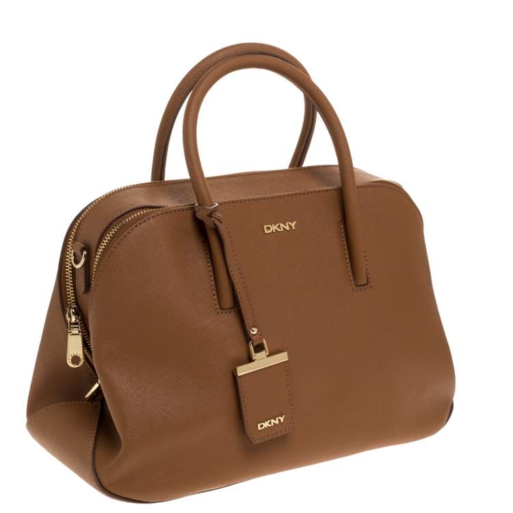 Pre Owned Dkny Brown Leather Double Zipper Satchel