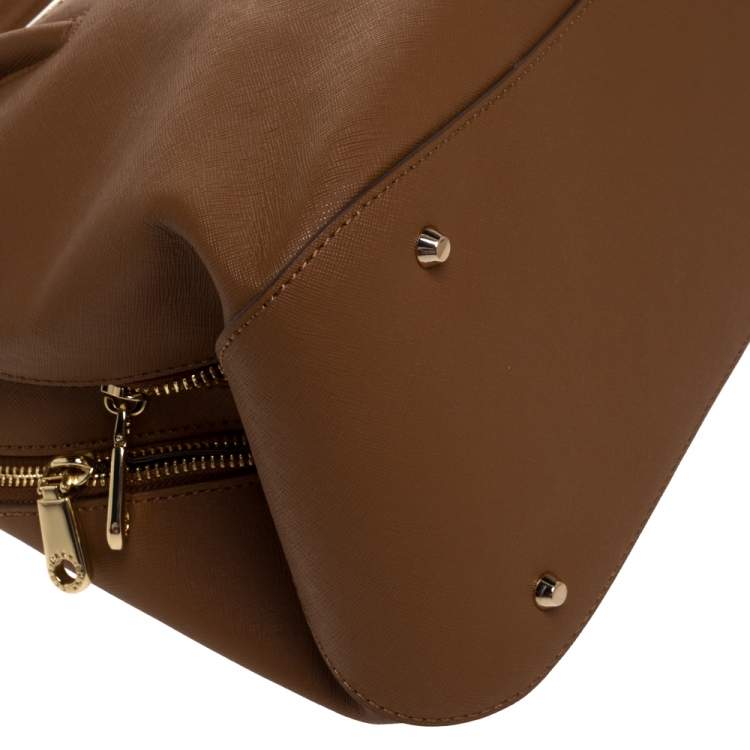 Pre Owned Dkny Brown Leather Double Zipper Satchel