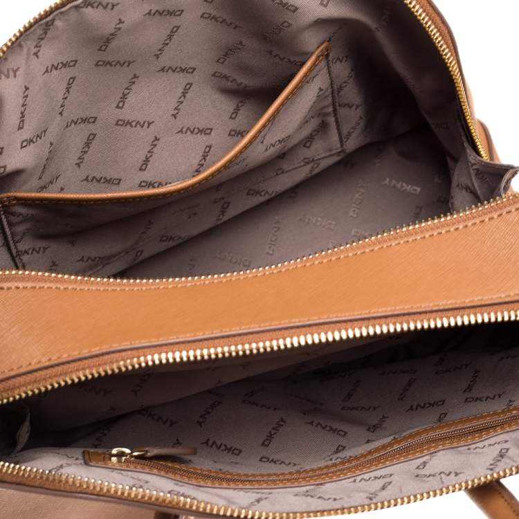Pre Owned Dkny Brown Leather Double Zipper Satchel