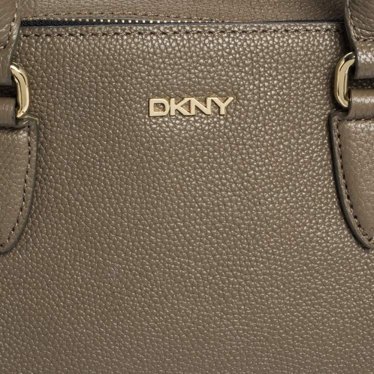 Pre Owned DKNY Khaki Leather Double Zipper Satchel