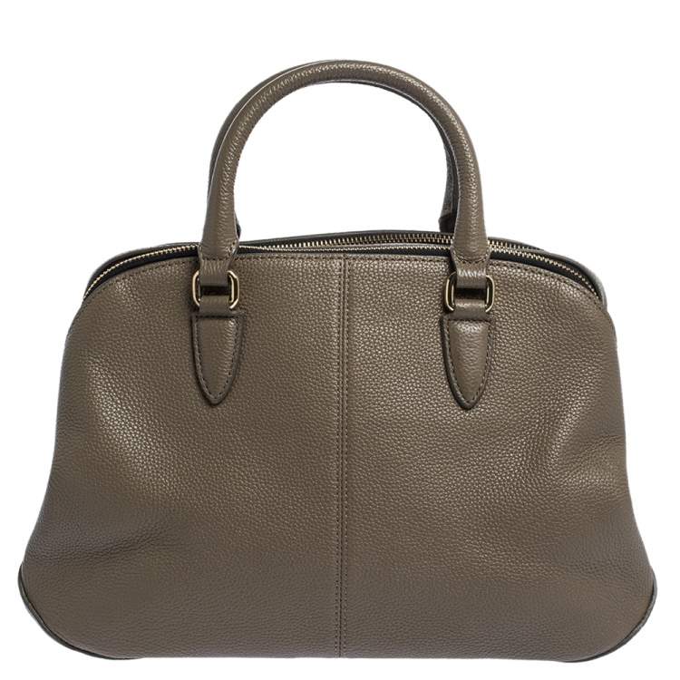 Pre Owned DKNY Khaki Leather Double Zipper Satchel