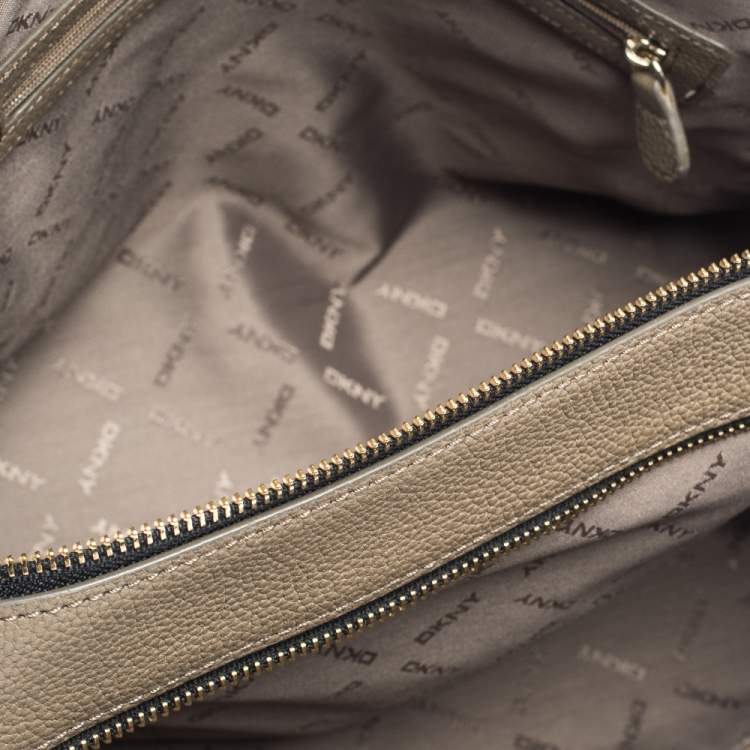 Pre Owned DKNY Khaki Leather Double Zipper Satchel