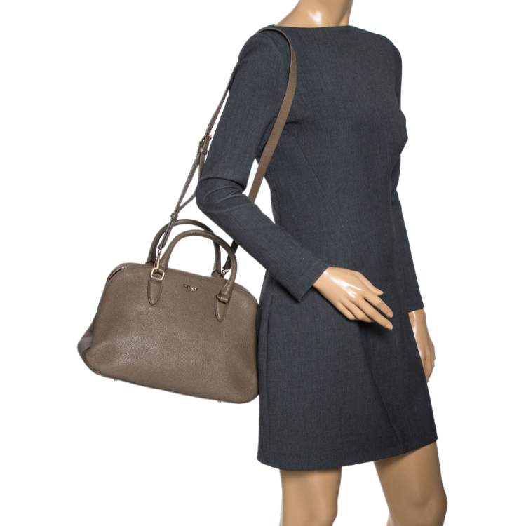 Pre Owned DKNY Khaki Leather Double Zipper Satchel