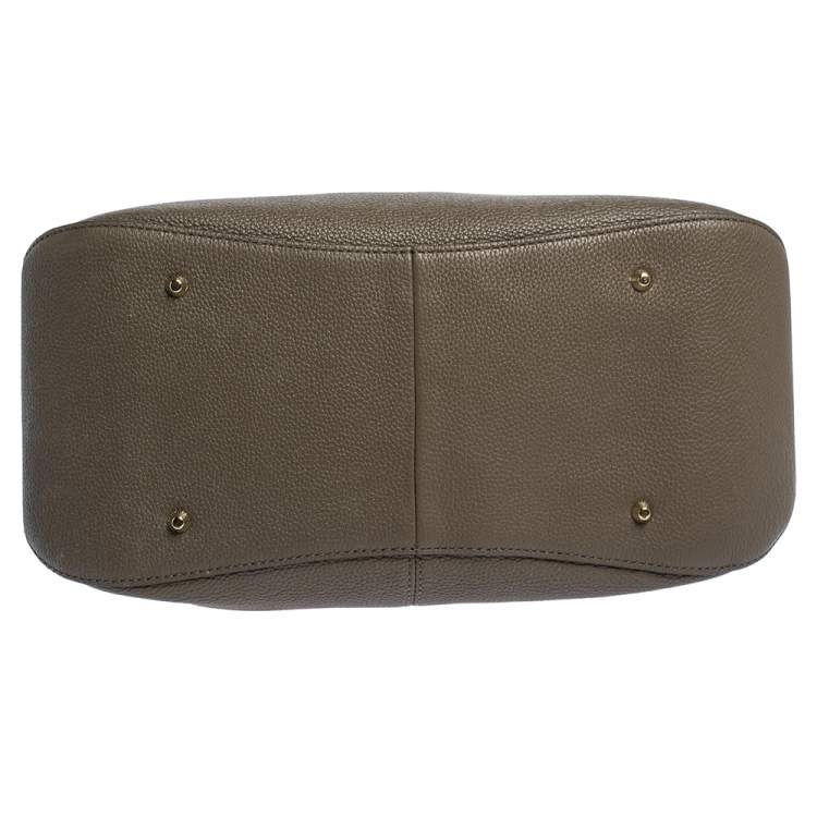 Pre Owned DKNY Khaki Leather Double Zipper Satchel