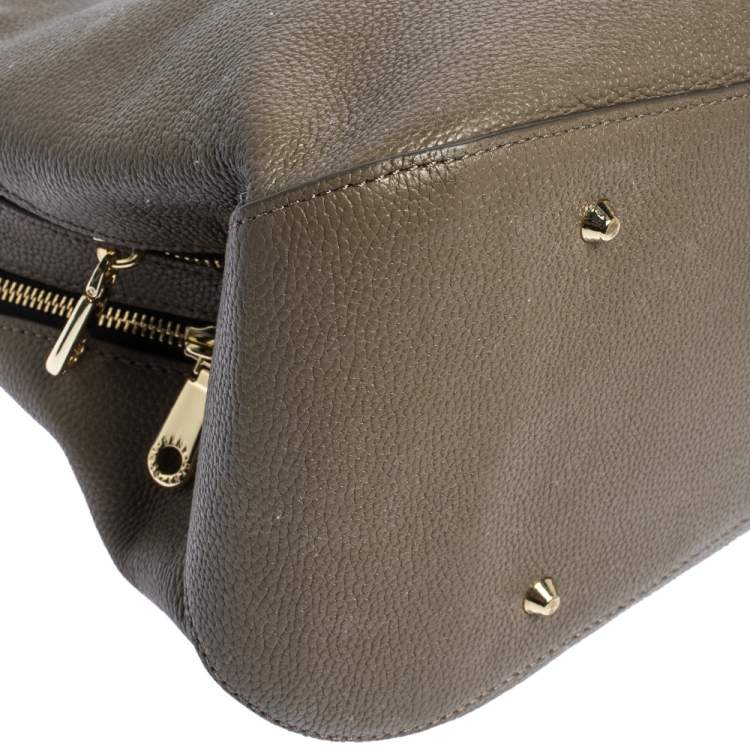 Pre Owned DKNY Khaki Leather Double Zipper Satchel