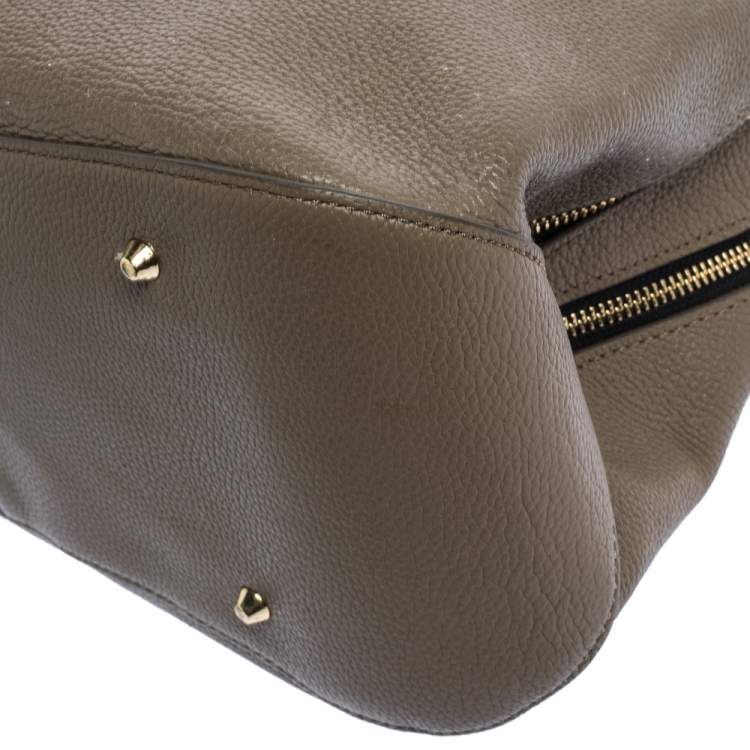Pre Owned DKNY Khaki Leather Double Zipper Satchel