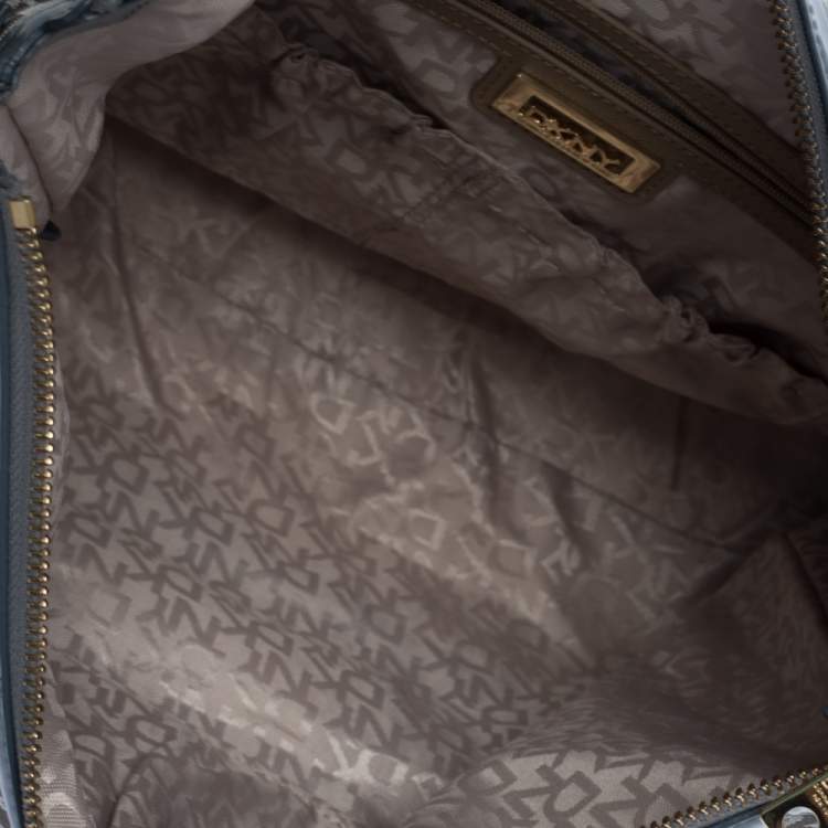 Pre Owned Dkny Grey Signature Canvas and Patent Leather Hobo