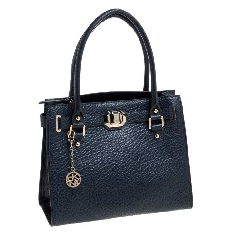 مملوكة مسبقًا Dkny Navy Blue Leather Tote