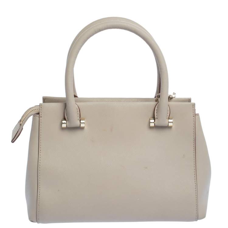 Pre Owned DKNY Light Beige Leather Small Dona Karan Zip Tote