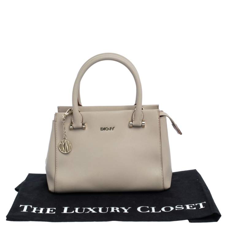 Pre Owned DKNY Light Beige Leather Small Dona Karan Zip Tote