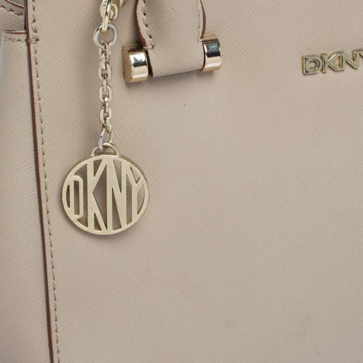 Pre Owned DKNY Light Beige Leather Small Dona Karan Zip Tote