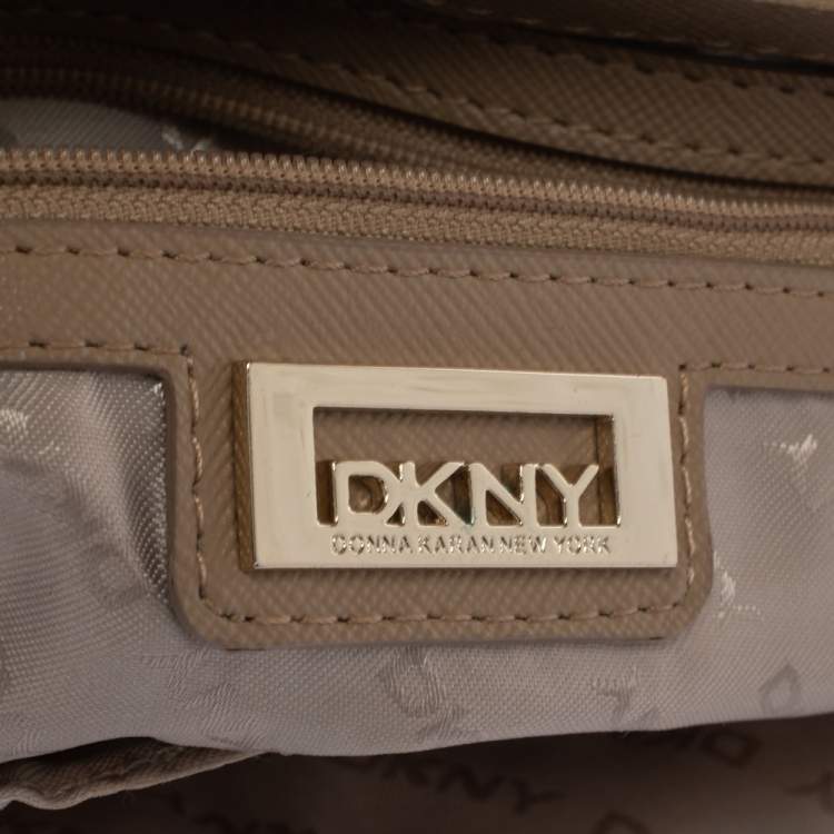 Pre Owned DKNY Beige/Yellow Signature Canvas and Leather Flap Top Handle Bag