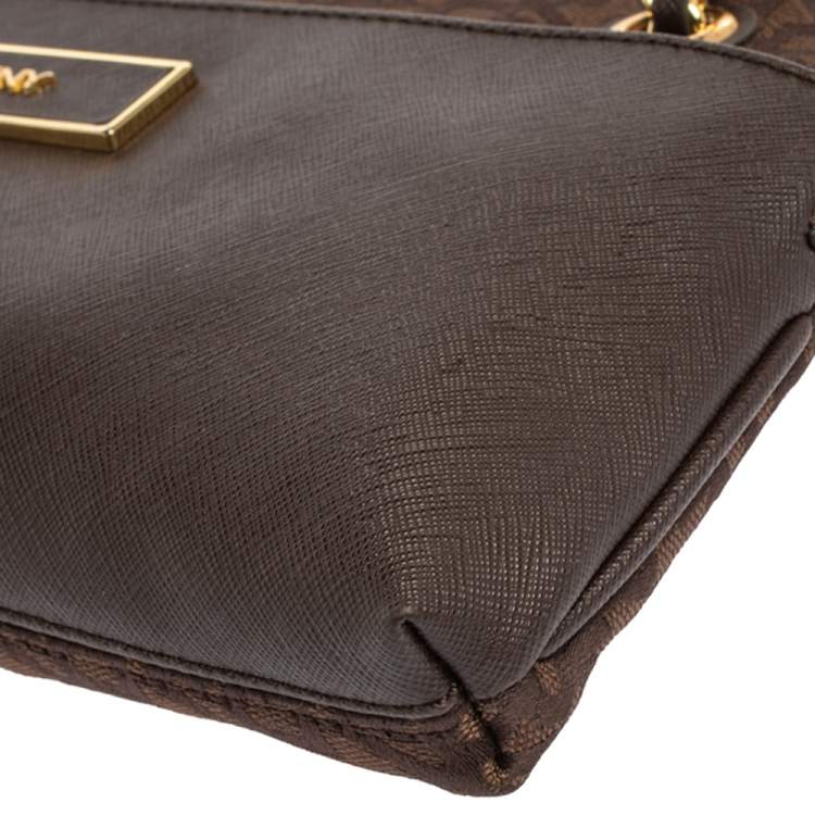 Pre Owned Dkny Brown Signature Canvas and Leather Chain Shoulder Bag