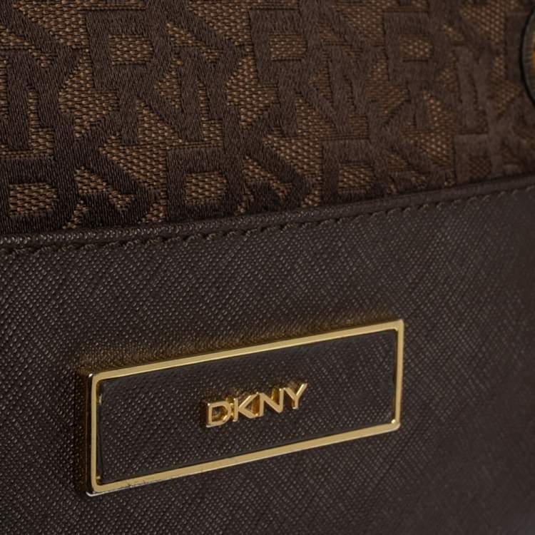 Pre Owned Dkny Brown Signature Canvas and Leather Chain Shoulder Bag
