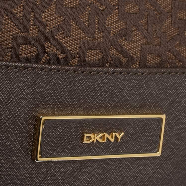Pre Owned Dkny Brown Signature Canvas and Leather Chain Shoulder Bag
