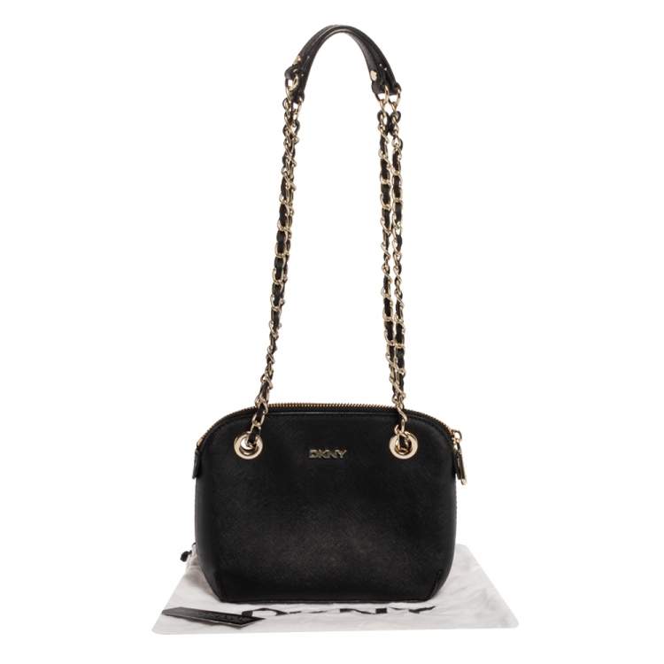 مملوكة مسبقًا Dkny Black Leather Camille Dome Shoulder Bag