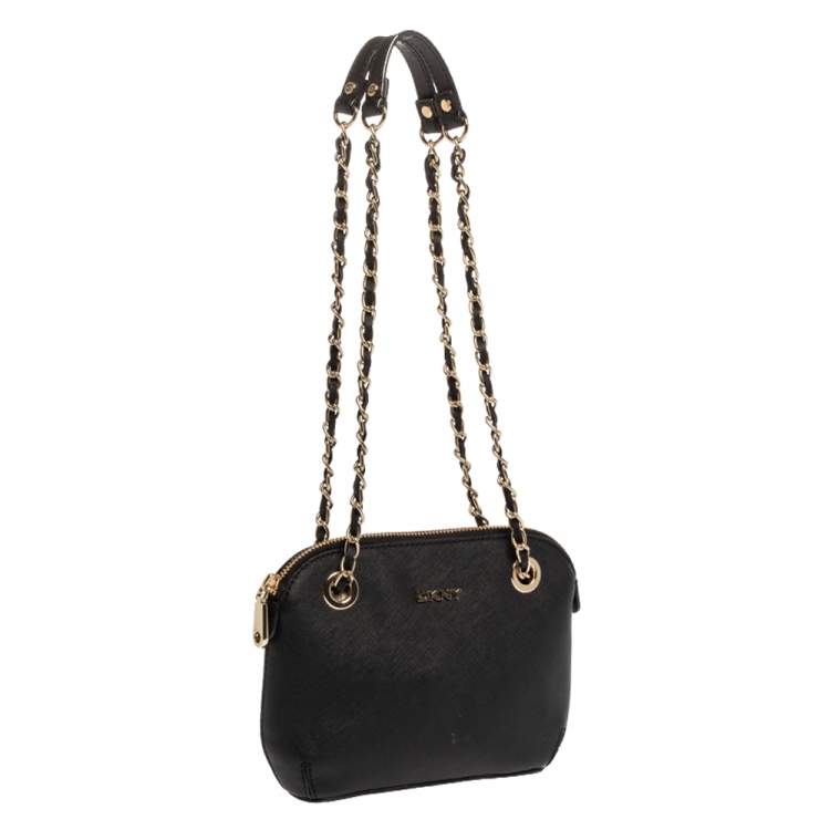 مملوكة مسبقًا Dkny Black Leather Camille Dome Shoulder Bag