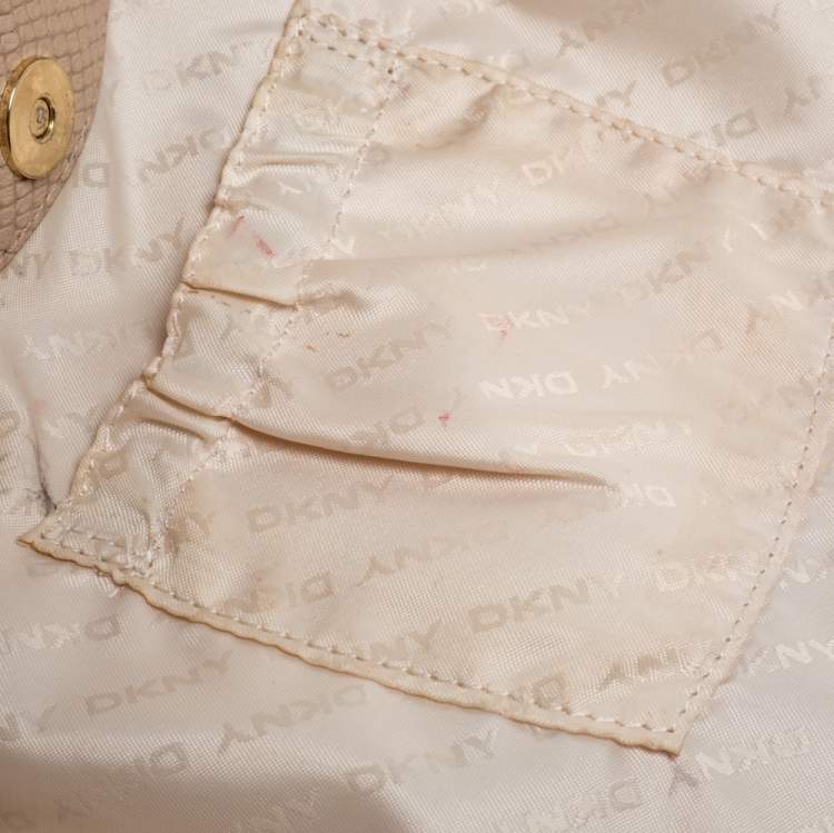 Pre Owned Dkny Peach Python Embossed Leather Chain Tote