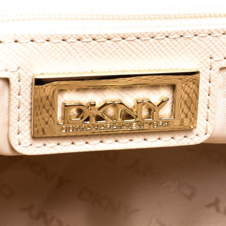 Pre Owned Dkny Peach Python Embossed Leather Chain Tote