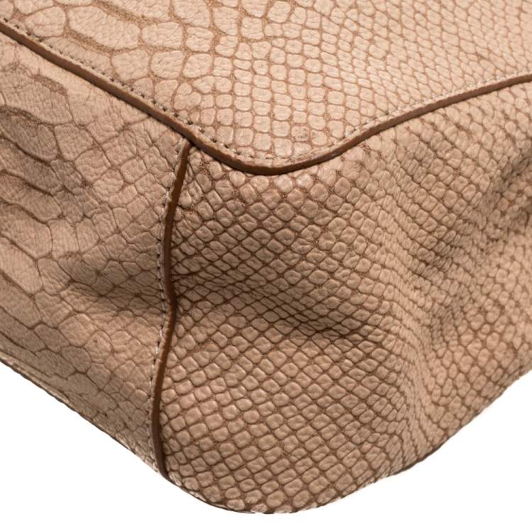 Pre Owned Dkny Peach Python Embossed Leather Chain Tote