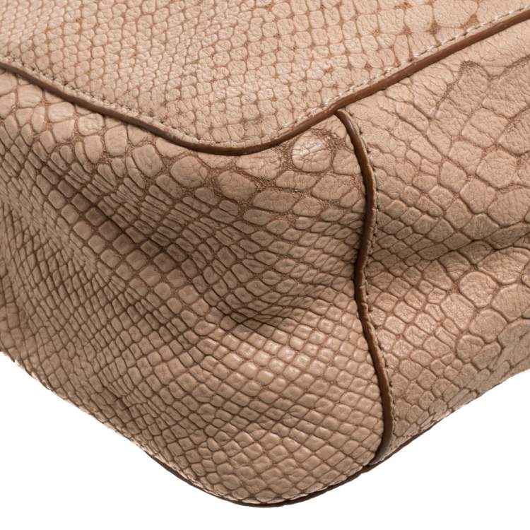 Pre Owned Dkny Peach Python Embossed Leather Chain Tote