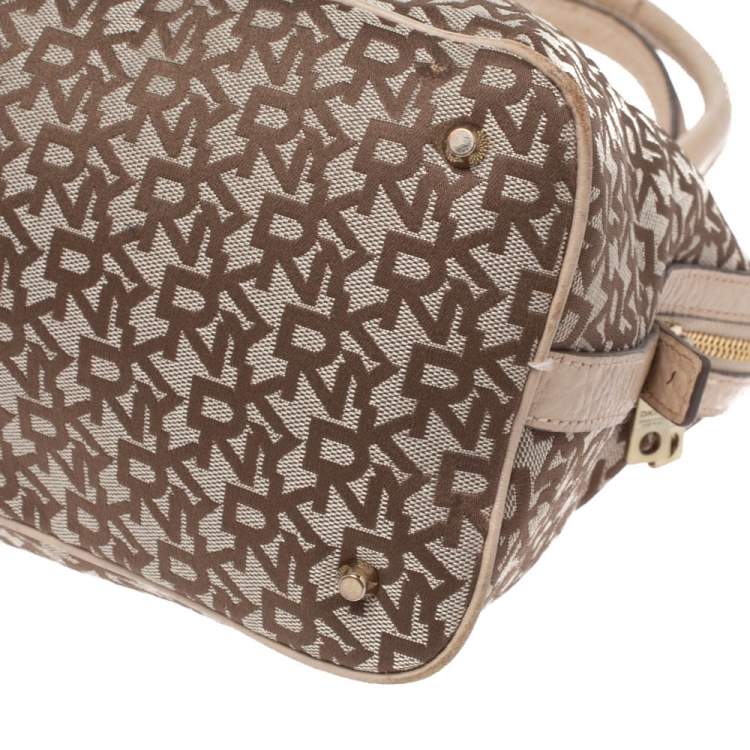 Pre Owned Dkny Beige/Brown Signature Canvas and Leather Satchel