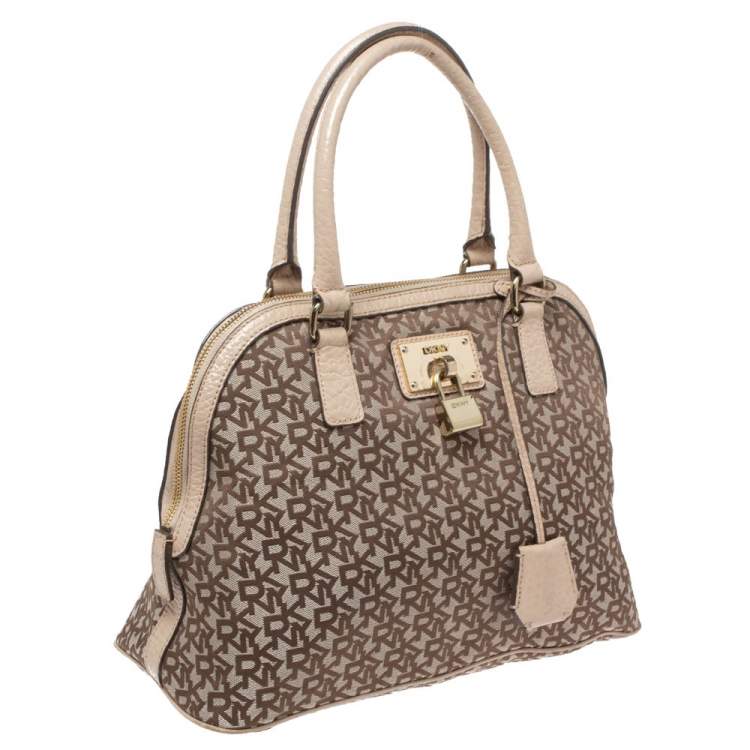 Pre Owned Dkny Beige/Brown Signature Canvas and Leather Satchel