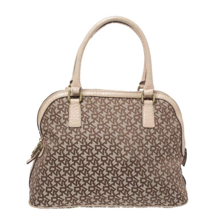 Pre Owned Dkny Beige/Brown Signature Canvas and Leather Satchel