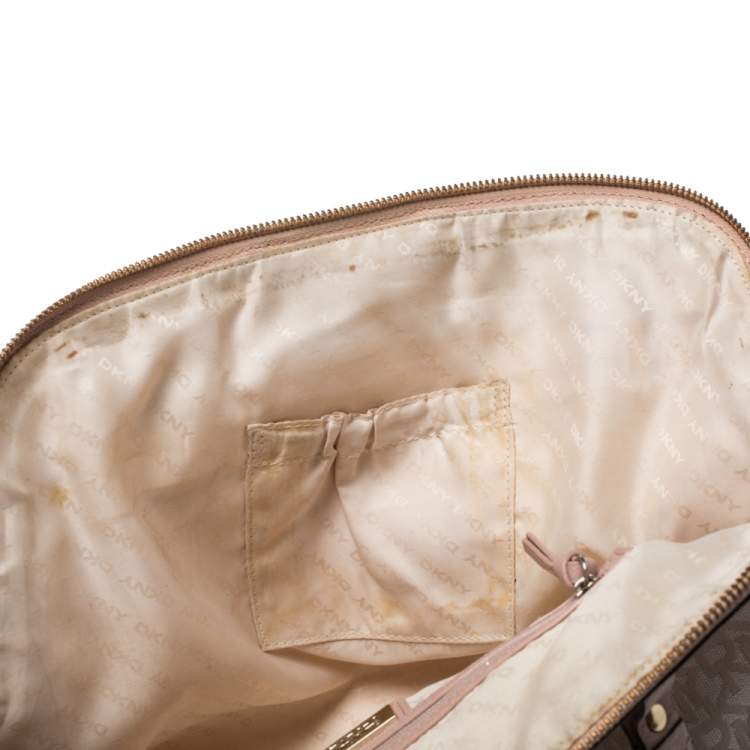 Pre Owned Dkny Pink/Beige Signature Canvas and Leather Dome Satchel 