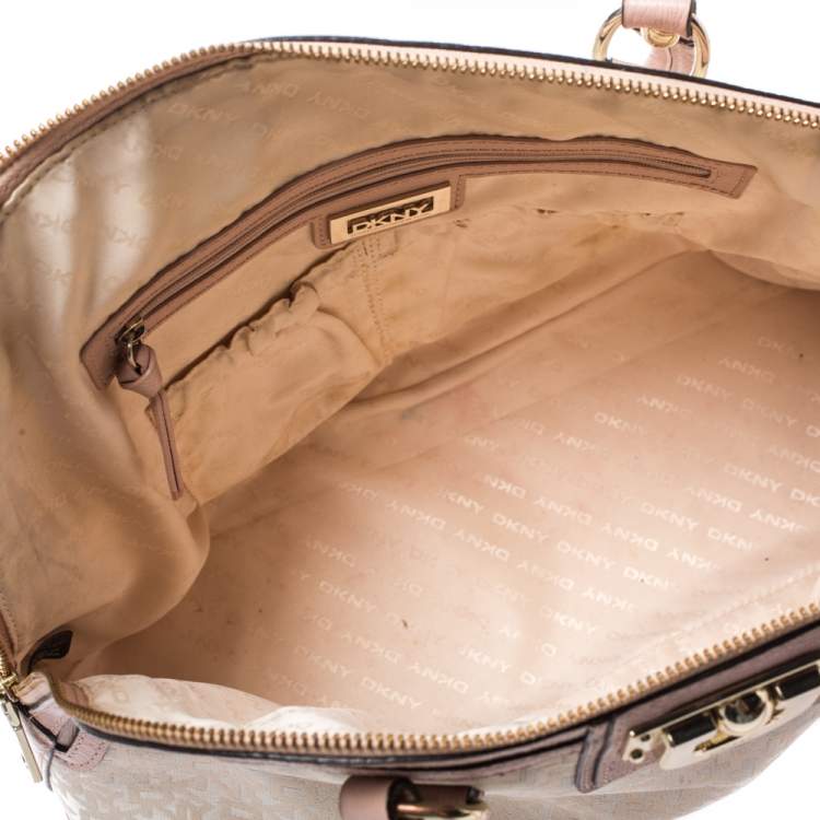 Pre Owned Dkny Pink/Beige Signature Canvas and Leather Dome Satchel 