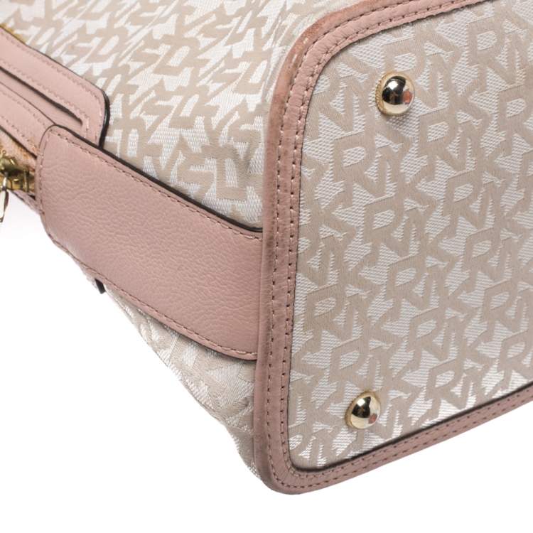 Pre Owned Dkny Pink/Beige Signature Canvas and Leather Dome Satchel 
