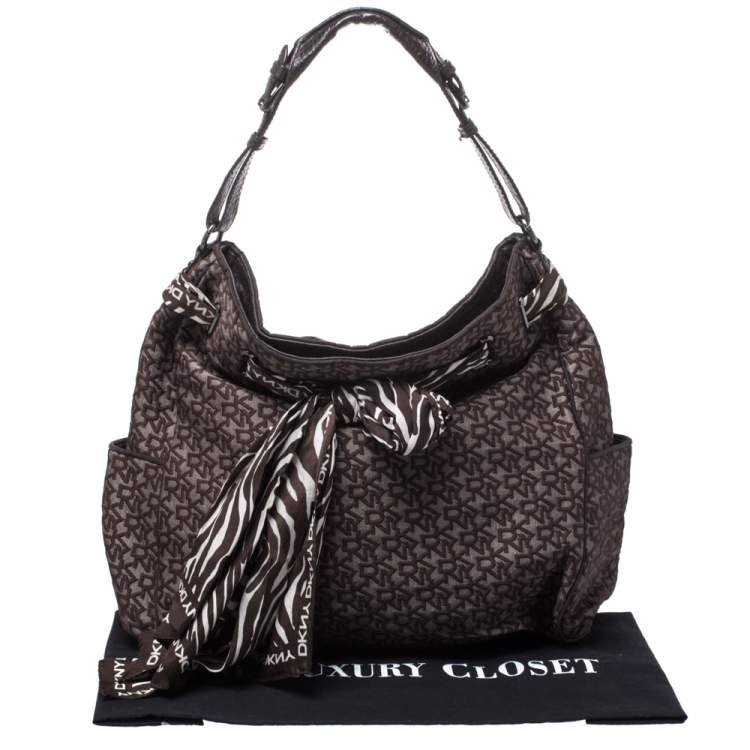Pre Owned Dkny Brown Signature Canvas Scarf Hobo