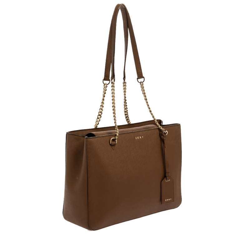 Pre Owned Dkny Brown Leather Bryant Park Chain Tote