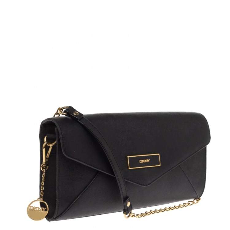 Pre Owned Dkny Black Leather Envelope Shoulder Bag