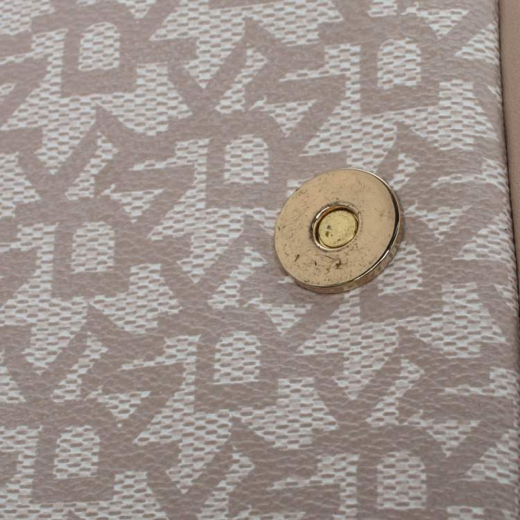 Pre Owned Dkny Beige/White Signature Coated Canvas and Leather Flap Shoulder Bag